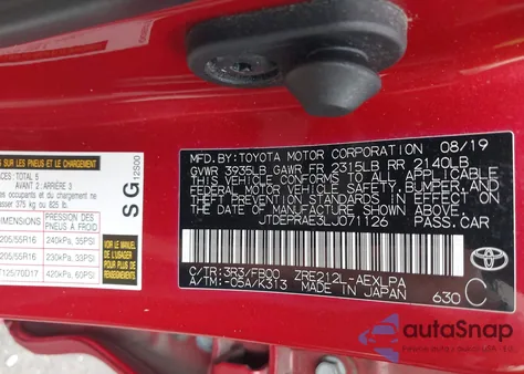 2020 Toyota Corolla Le z USA, uszkodzony, nr VIN JTDEPRAE3LJ071126